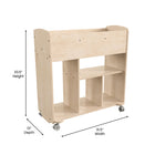 Flash Furniture Bright Beginnings Commercial Grade Double Sided Space Saving Wooden Mobile Storage Cart w/ Casters - Natural-Greenguard Certified Wood for Healthier Air Quality