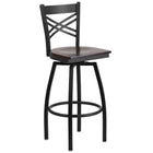 Flash Furniture HERCULES Series Black "X" Back Swivel Metal Barstool with Walnut Wood Seat - Black-500 lb. Weight Capacity