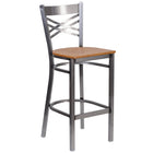 Flash Furniture HERCULES Series Clear Coated "X" Back Metal Restaurant Barstool - Natural Wood Seat-500 lb. Weight Capacity