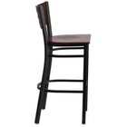 Flash Furniture HERCULES Series Black Cutout Back Metal Restaurant Barstool - Mahogany Wood Back & Seat - 2 Pack-Mahogany Finished Wood Seat