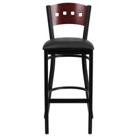 Flash Furniture HERCULES Series Black 4 Square Back Metal Restaurant Barstool - Mahogany Wood Back, Black Vinyl Seat-Metal Dining Bar Stool