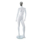 Can-Bramar Adult Female Abstract Mannequin - Glass Base - Glossy White Body/ Silver Face (RPFF-1)-Straight Arms for Easy Dressing