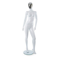 Can-Bramar Adult Female Abstract Mannequin - Glass Base - Glossy White Body/ Silver Face (RPFF-1)-Straight Arms for Easy Dressing