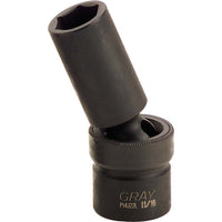 Gray Tools 11/16" X 1/2" Drive, 6 Point Deep Length, Universal Joint Socket, Black Impact-Size: 11/16"