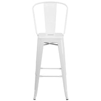 Flash Furniture 30" High Metal Indoor-Outdoor Barstool with Back - White-Bistro Style Barstool