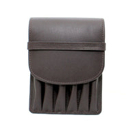 Ashlin Pavia Pen Case, Dark Brown-Top flap construction with closure.