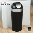Umbra Venti Trash Can with Swing Top Lid - Black/Nickel - 16-Gallon (62 L) Capacity-Ring retains and hides bag