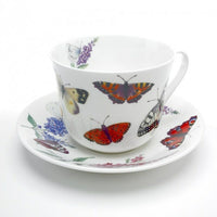 Roy Kirkham Breakfast Cup/Saucers, Butterfly Garden, Set of 2-Butterfly Garden Set of Two "Chatsworth" Breakfast Cups & Saucers in Fine Bone China.