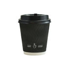 Tannex Double Wall Paper Hot Cups and Lids Combo - 10oz - Black Ripple - 100 Pack-Serve your hot and cold beverages with confidence
