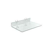 Azar Displays 13.5" x 8" Acrylic Shelf For Pegboard/Slatwall, Clear, 4 Pack (556018)-2 U hooks attached for easy mounting