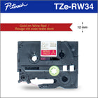 Brother Genuine TZERW34 Decorative Gold on Wine Red Satin Ribbon for P-touch Label Makers, 12 mm wide x 4 m long-Perfect for adding your own personal, decorative touch to gift-wrapping, party favours, home décor, scrapbooking, craft projects and more