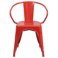 Flash Furniture Red Metal Indoor-Outdoor Chair with Arms-Stackable Bistro Style Chair