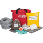 Zenith Safety 17-Gallon Western Canada Spill Kits, Universal, With Nylon Bag-Contents: 10 Sorbent Pads (15" x 17"), 3 Sorbent Socks (3" x 48"), 1 Optisorb (2-lb. Bag), 1 Peat Moss (2-lb. Bag), 1 Plug n' Dyke (10 oz.), 1 Scoop (Non-Sparking), 1 Pair Nitrile Gloves, 2XL (11), 1 Containement Pool (20 gallons), 1 Disposal Bag (26" x 36")