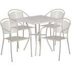 28'' Square Light Grey Indoor-Outdoor Steel Patio Table Set with 4 Round Back Chairs [CO-28SQ-03CHR4-SIL-GG]-Light Grey Powder Coat Finish