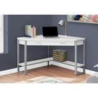 Monarch Specialties - 7500 Bureau 42 po - En Coin Blanc/Metal Argent-Les options de rangement ouvert et fermé comprennent 1 tiroir de rangement extra large et équipé de 2 poignées au fini argenté et de glissières de tiroir en métal, et 1 tablette inférieure en forme de L