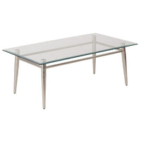 Avenue Six Brooklyn Coffee Table-Glass top, nickel brush legs