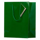 Jam Paper Glossy Gift Bags with Rope Handles - Medium - 8" x 4" x 10" - Green - 100 Pack-Our giftbags feature a soft rope handle and an attached blank gift tag, allowing you to address your gifts or favors.