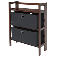Winsome Wood Torino 3-Piece Set Folding Bookcase with Fabric Basket, Brown/Black (94395)-Shelving unit is made of solid wood