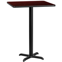 Flash Furniture 30" Square Mahogany Laminate Table Top with 22" x 22" Bar Height Table Base-Bar Height Hospitality Table