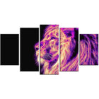 Designart On the Watch 5-Panel Purple Lion Canvas Art Print, (PT2464-373)-Print