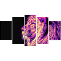 Designart On the Watch 5-Panel Purple Lion Canvas Art Print, (PT2464-373)-Print