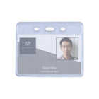 Beslayn Horizontal Heavy Duty Vinyl ID Badge Holder with Full Flip, 3-3/8" x 2-3/8", Clear, 50 Pack-Strap clip can lock-in the ID cards to keep it safe and secured when attachment is inserted into the slots