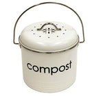 Cathay Importers Compost Bin, 3 Litre, White, 7"Dia x 7"H-Eco-friendly compost White powder coated carbon steel Movable chrome handle