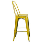 Flash Furniture 30" High Distressed Metal Indoor-Outdoor Barstool with Back - Yellow-Curved Back with Vertical Slat
