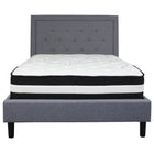 Flash Furniture Roxbury Full Size Tufted Upholstered Platform Bed with Pocket Spring Mattress - Light Grey Fabric-Full Platform Bed and Mattress Set