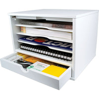 Victor Wood Desktop Organizer, Pure White (W4720)-Dimensions: 9 3/4"H x 14"W x 10 3/4"D