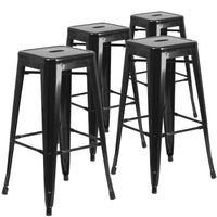 Flash Furniture Commercial Grade 30" High Backless Black Metal Indoor-Outdoor Barstool with Square Seat-Set of 4 Stackable Industrial Style Modern Stools