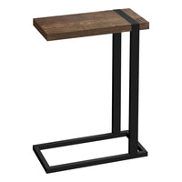 Monarch Specialties 2853 Accent Table - Brown Reclaimed Wood-Look/Black Metal-C-shaped accent table with a thick, rectangular tabletop in a brown reclaimed wood-look finish