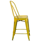 Flash Furniture 24" High Distressed Metal Indoor-Outdoor Counter Height Stool with Back - Yellow-Curved Back with Vertical Slat