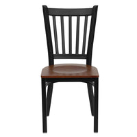 Flash Furniture HERCULES Series Black Vertical Back Metal Restaurant Chair - Cherry Wood Seat - 2 Pack-Set of 2 Metal Dining Chairs