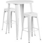30'' Round White Metal Indoor-Outdoor Bar Table Set with 2 Square Seat Backless Barstools (CH-51090BH-2-30SQST-WH-GG)-Indoor Outdoor Sets
