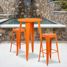 24'' Round Orange Metal Indoor-Outdoor Bar Table Set with 2 Square Seat Backless Barstools (CH-51080BH-2-30SQST-OR-GG)-24"W x 24"D x 41"H