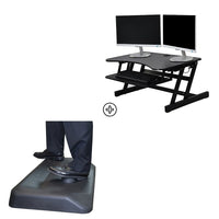 Rocelco Easy-Lift Adjustable Height Sit Stand Desk Riser with Active Standing Mat, Black (EADRASMB)-32 inches wide holds up to two 24 inch monitors or one 32 inch monitor