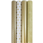 JAM Paper Premium Wrapping Paper, Assorted, Everything Gold, 4 Pack (368532532)-Gift wrap paper