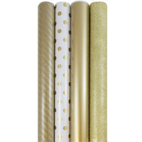 JAM Paper Premium Wrapping Paper, Assorted, Everything Gold, 4 Pack (368532532)-Gift wrap paper