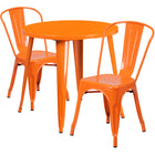 30'' Round Orange Metal Indoor-Outdoor Table Set with 2 Cafe Chairs [CH-51090TH-2-18CAFE-OR-GG]-Metal Cafe Table