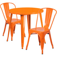 30'' Round Orange Metal Indoor-Outdoor Table Set with 2 Cafe Chairs [CH-51090TH-2-18CAFE-OR-GG]-Metal Cafe Table