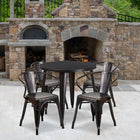 30'' Round Black-Antique Gold Metal Indoor-Outdoor Table Set with 4 Arm Chairs (CH-51090TH-4-18ARM-BQ-GG)-30"W x 30"D x 29.50"H