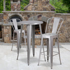 24'' Round Silver Metal Indoor-Outdoor Bar Table Set with 2 Cafe Barstools [CH-51080BH-2-30CAFE-SIL-GG]-24"W x 24"D x 41"H