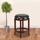 Flash Furniture 24" High Backless Light Cherry Wood Counter Height Stool with Black Leather Soft Swivel Seat-Backless Design