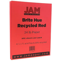 JAM Paper Bright Colour Paper, 8.5 x 11, 24lb Brite Hue Red Recycled, 500 Pack (151023B)-Red