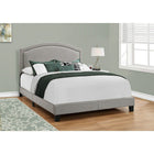 Monarch Specialties 5936Q Queen Size Bed - Grey Linen With Chrome Trim-Arched silhouette with chrome nail head trim that compliments any bedroom decor