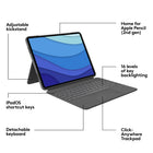 Logitech Combo Touch Backlit Keyboard Case for Apple 12.9" iPad Pro (5th Gen) - Oxford Grey-Home for Apple Pencil: Easily charge your Apple Pencil while keeping the case on thanks to a convenient opening in the side of the iPad Pro case