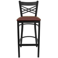 Flash Furniture HERCULES Series Black "X" Back Metal Restaurant Barstool - Burgundy Vinyl Seat-Metal Barstool