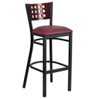 Flash Furniture HERCULES Series Black Cutout Back Metal Restaurant Barstool - Mahogany Wood Back - Burgundy Vinyl Seat-500 lb. Weight Capacity