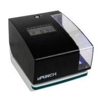 uPunch Side-Print Clock Stamp Punch Clock With Cards & Keys-Side punch time clock, Vibrant digital LCD displays date, hour, minute and day of week, Adjustable print positions for time clock and date stamp use